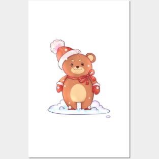 Bear on snowy day Posters and Art